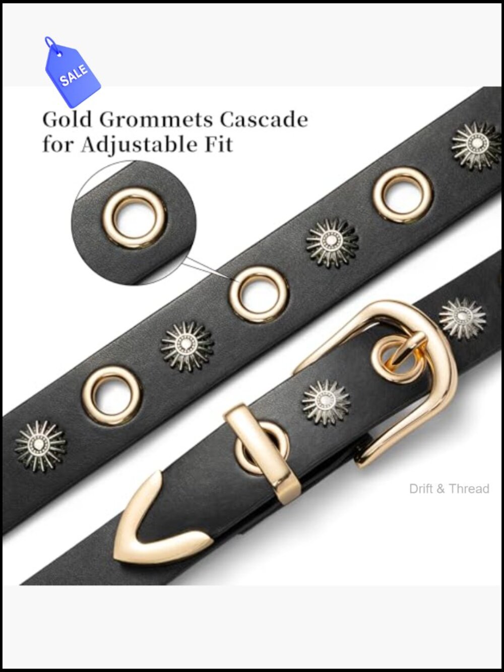 Adjustable Studded Belt with Grommets and Buckle for Jeans and Pants - Picture 4 of 6